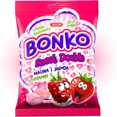 Карамель жевательная BONKO SWEET DOUBLE Малина и Клубника 100 гр